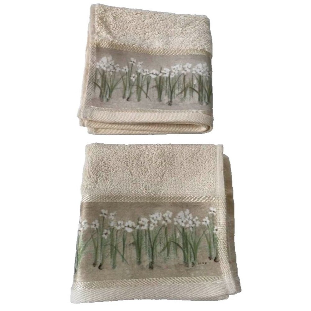 Vtg Towel Croscill Home Orchids Narcissus 2 Wash Cloth Bed Bath Beyond NEW